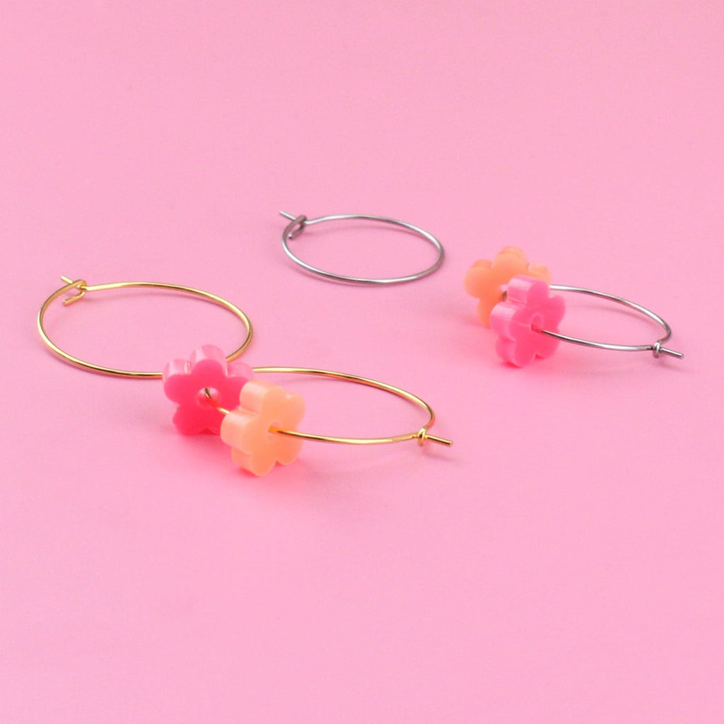 Fruit Salad Flower Power Hoop Earring Set - Sour Cherry