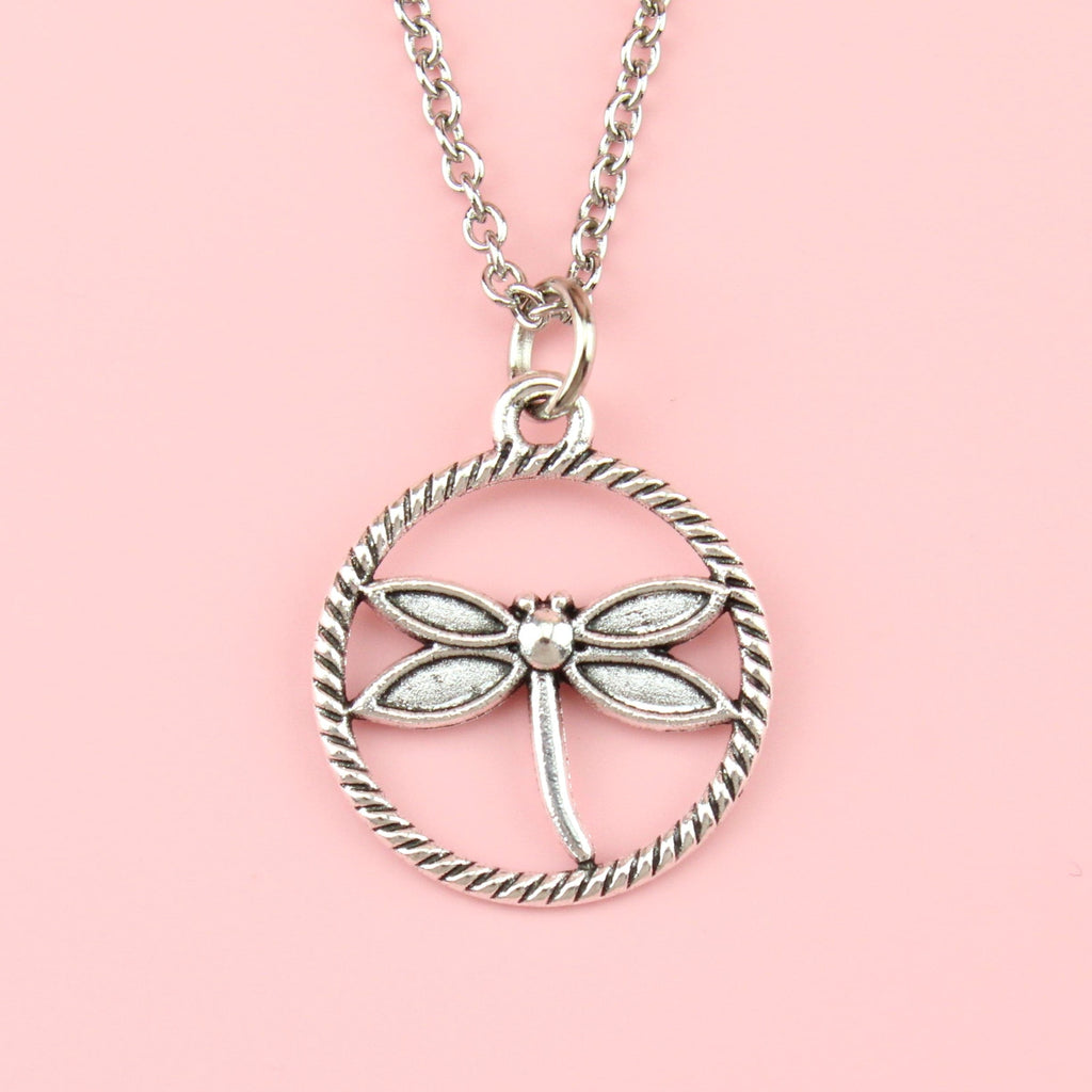 Dragonfly Hoop Necklace - Sour Cherry