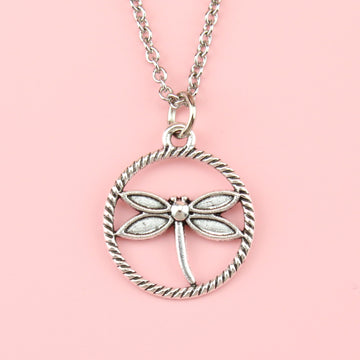 Dragonfly Hoop Necklace - Sour Cherry