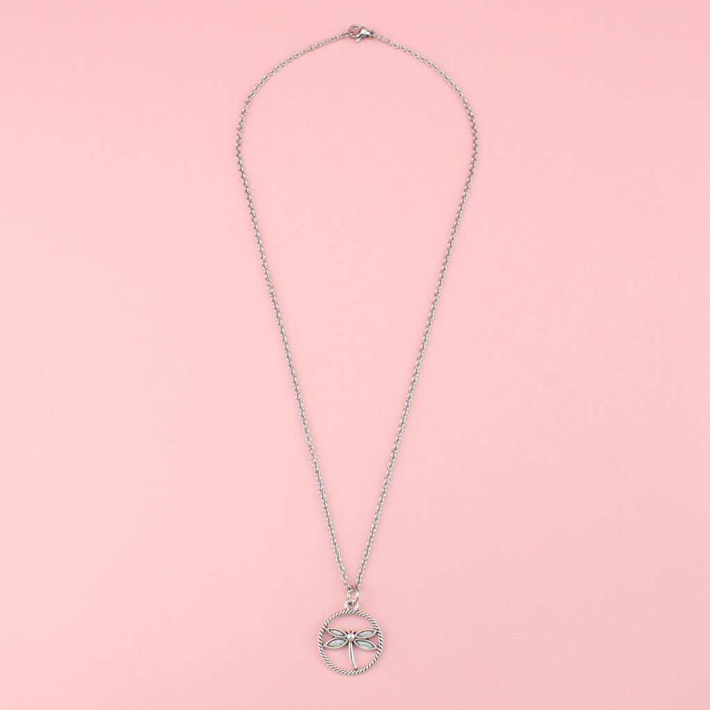 Dragonfly Hoop Necklace - Sour Cherry