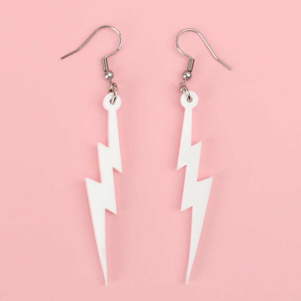 White Lightning Bolt Earrings - Sour Cherry