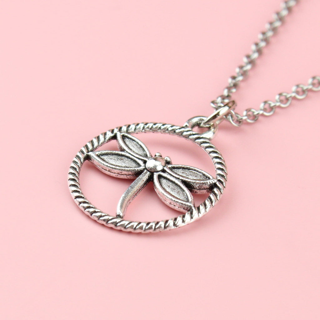 Dragonfly Hoop Necklace - Sour Cherry