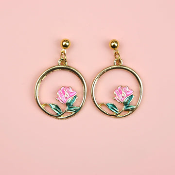 Vintage Style Rose Earrings - Sour Cherry