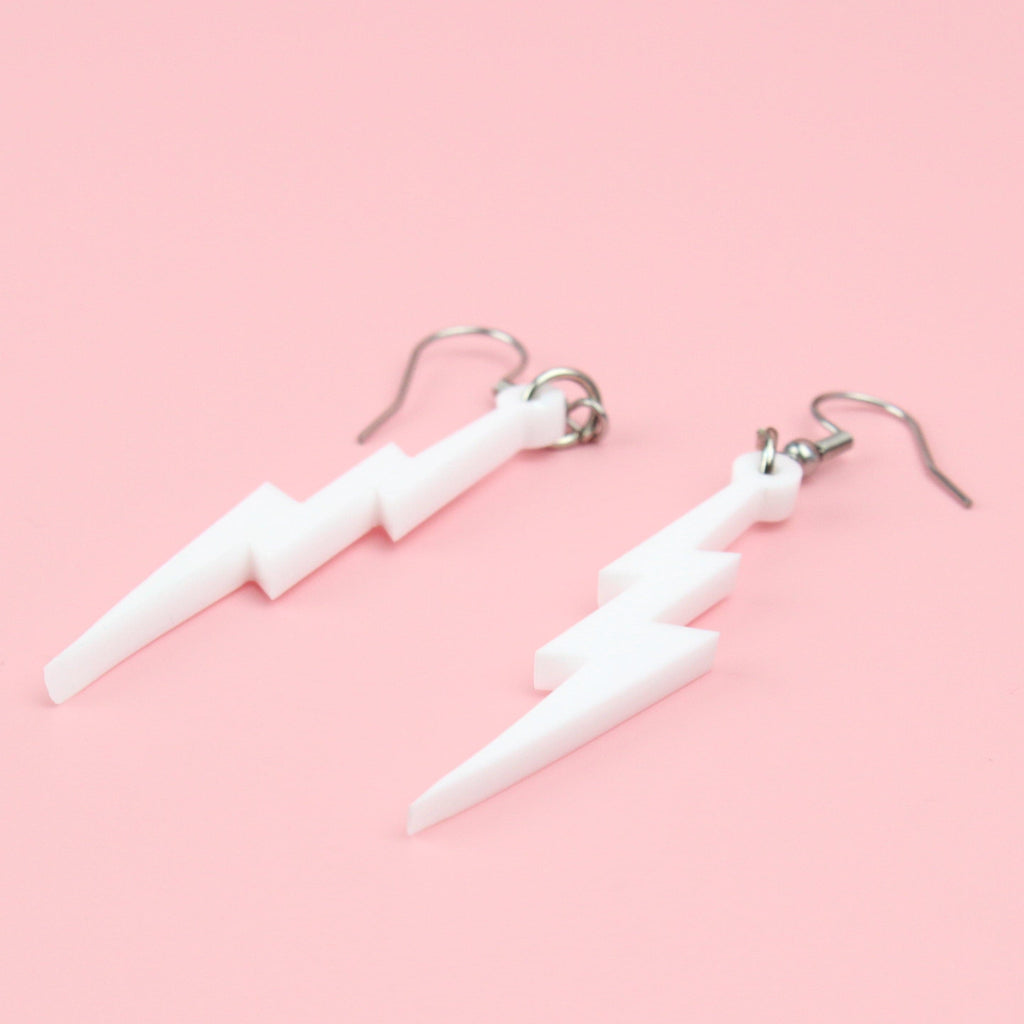 White Lightning Bolt Earrings - Sour Cherry