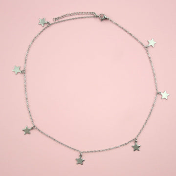 Stainless steel choker with stainless star charms