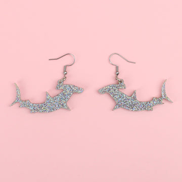 Large Holographic Hammerhead Shark Earrings - Sour Cherry
