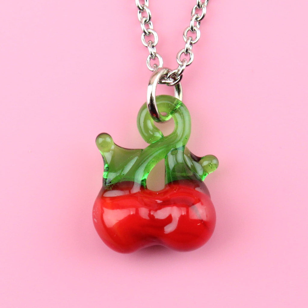 Glass Cherry Necklace (Stainless Steel) - Sour Cherry