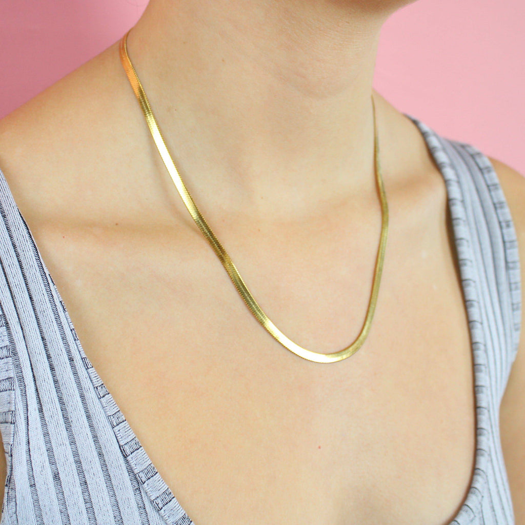 Flat Snake Chain Necklace (Gold Plated) - Sour Cherry