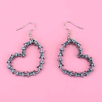 Silver Barbed Wire Heart Earrings - Sour Cherry
