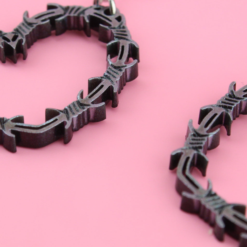 Silver Barbed Wire Heart Earrings - Sour Cherry