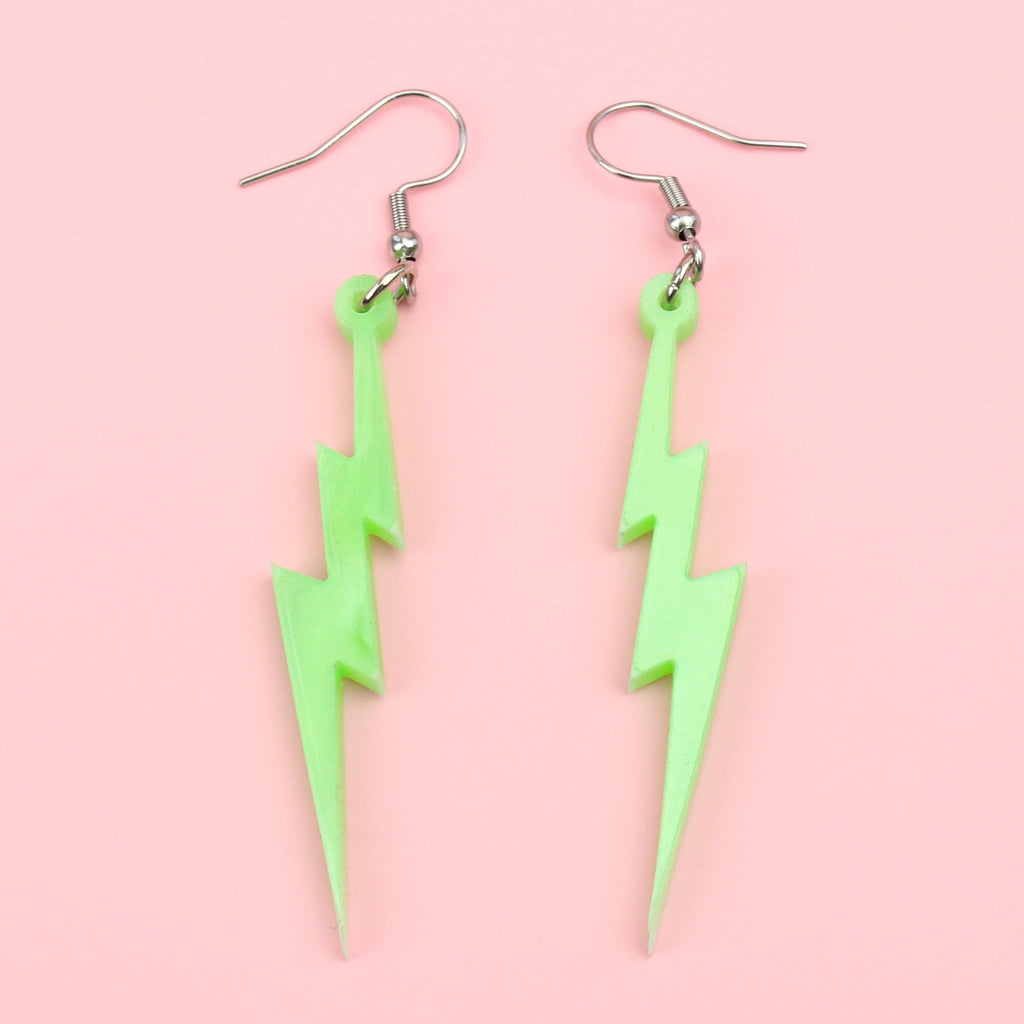 Green Marble Lightning Bolt Earrings - Sour Cherry