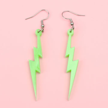 Green Marble Lightning Bolt Earrings - Sour Cherry