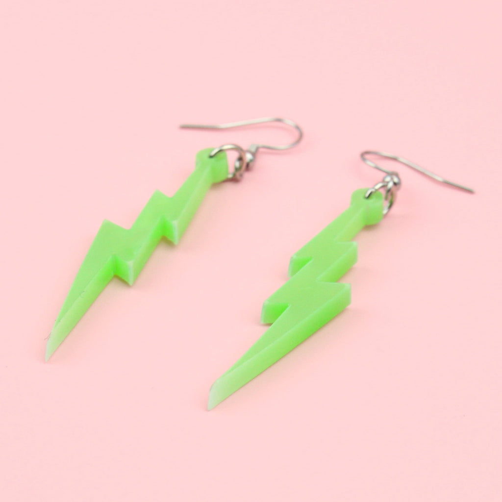 Green Marble Lightning Bolt Earrings - Sour Cherry