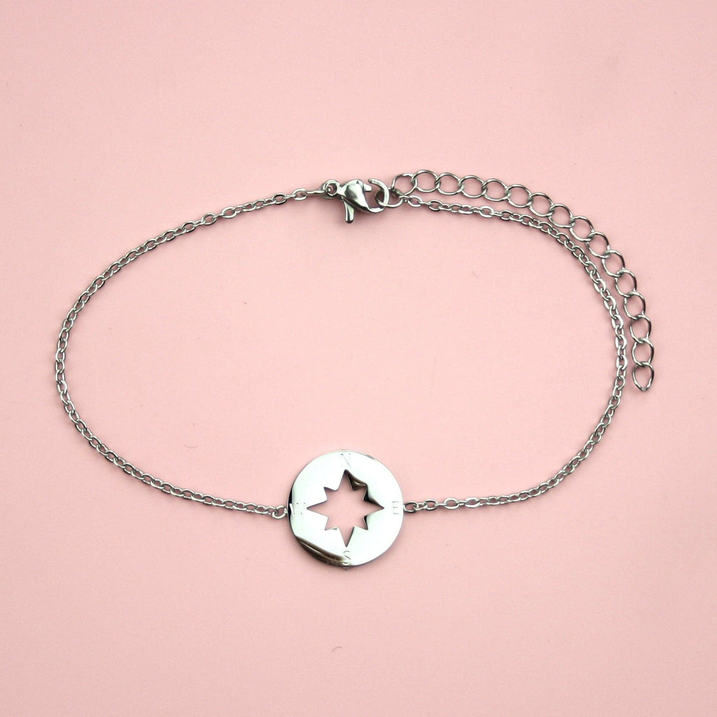 Stainless Steel Bracelet with Cut Out Compass charm