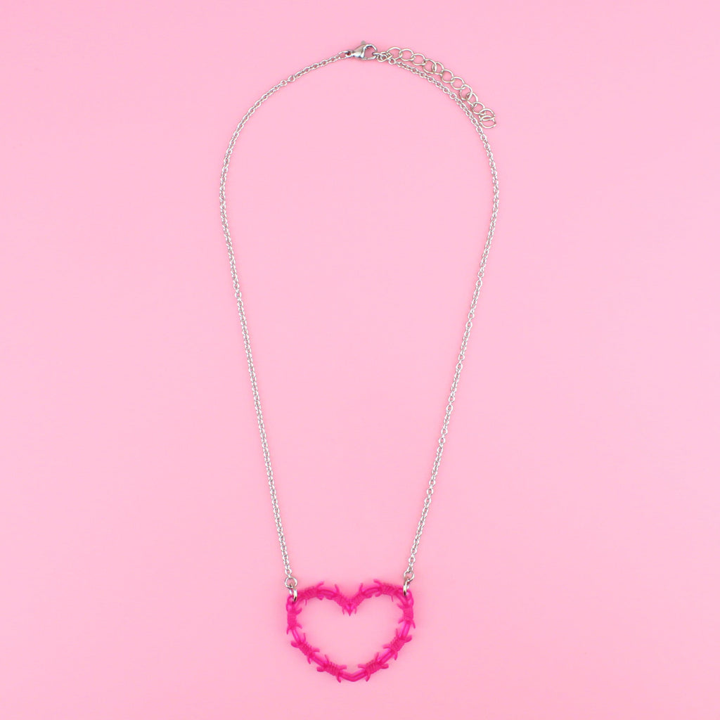 Pink Barbed Wire Heart Necklace