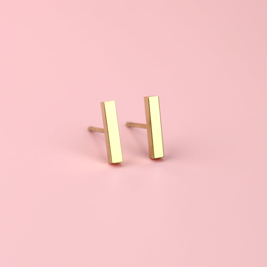 Gold Plated Stainless Steel Vertical Bar Stud Earrings