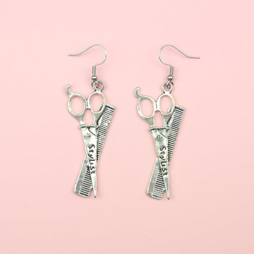 Stylist Scissor & Comb Earrings - Sour Cherry