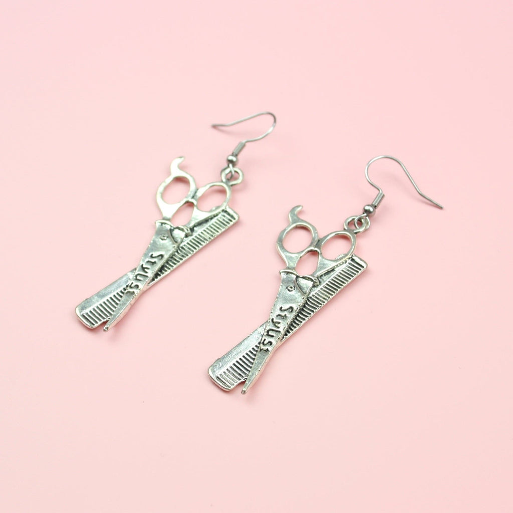 Stylist Scissor & Comb Earrings - Sour Cherry