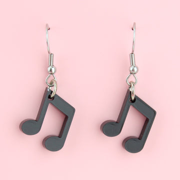 Black quaver shaped charm on Stainless Steel Earwires