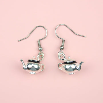 Teapot charms on stainless steel earwires