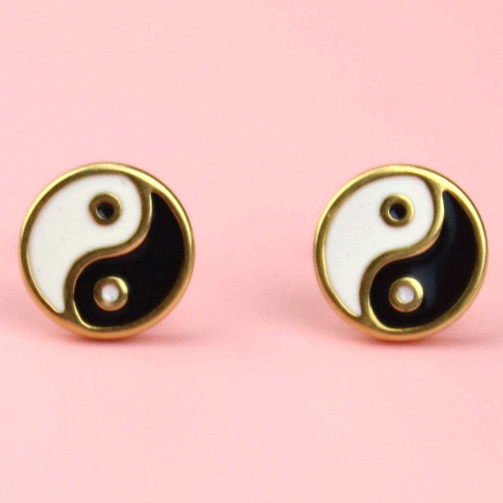Yin and Yang Stud Earrings (Gold Plated) - Sour Cherry