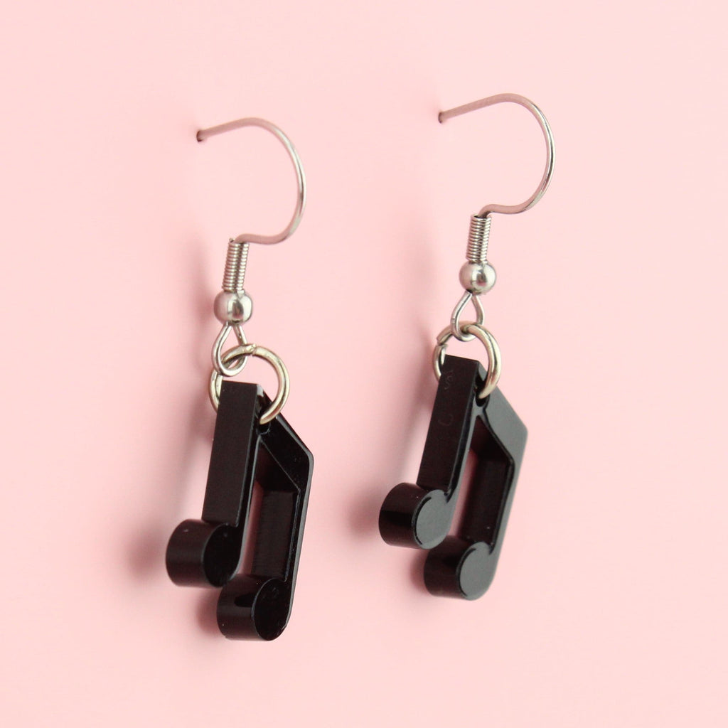 Black quaver shaped charm on Stainless Steel Earwires