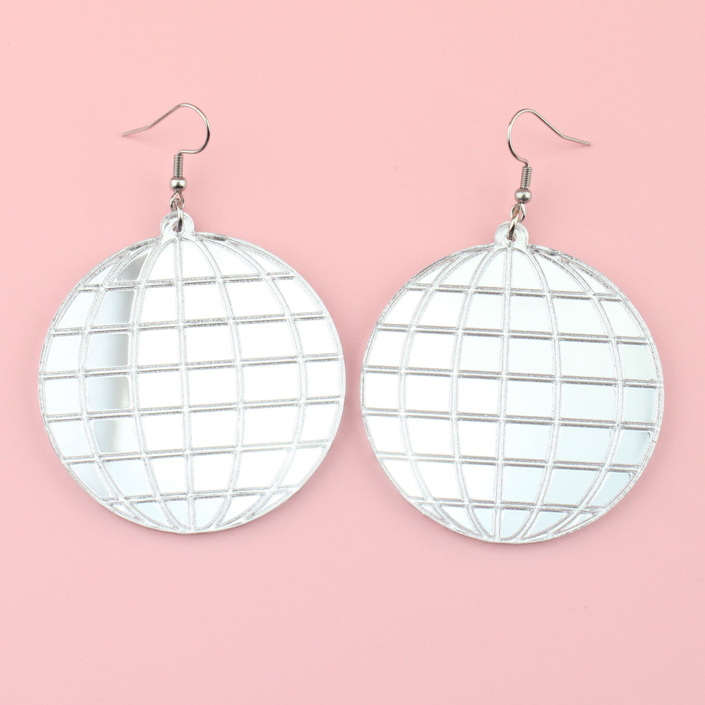 Large disco  ball charms on stainless steel earwires