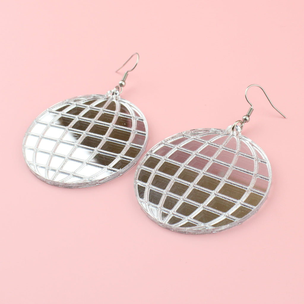 Large disco ball charms on stainless steel earwires