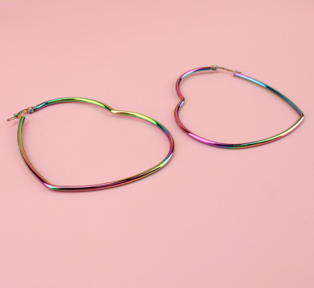 Stainless steel heart hoops with rainbow vacuum ion plating