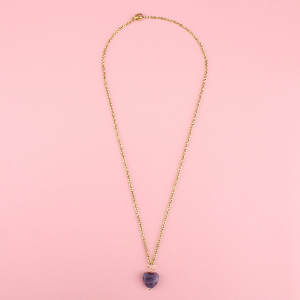 Lepidolite Heart Necklace - Sour Cherry