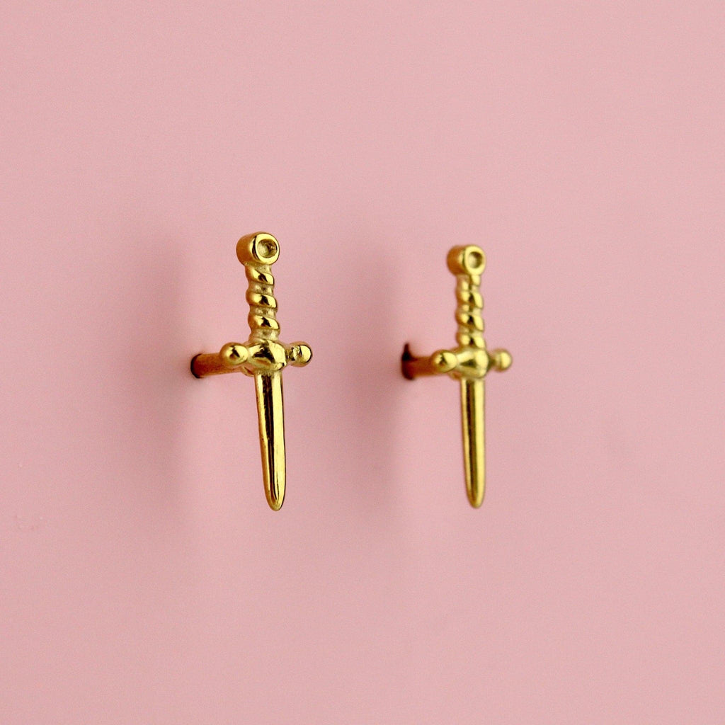 Gold Plated Stainless Steel screw on stud earrings featuring a dagger design