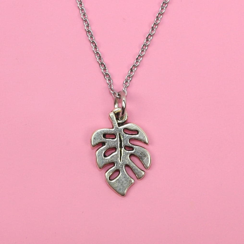 Stainless Steel Necklace with Monstera leaf charm