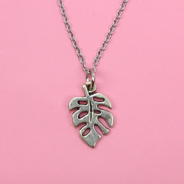 Stainless Steel Necklace with Monstera leaf charm