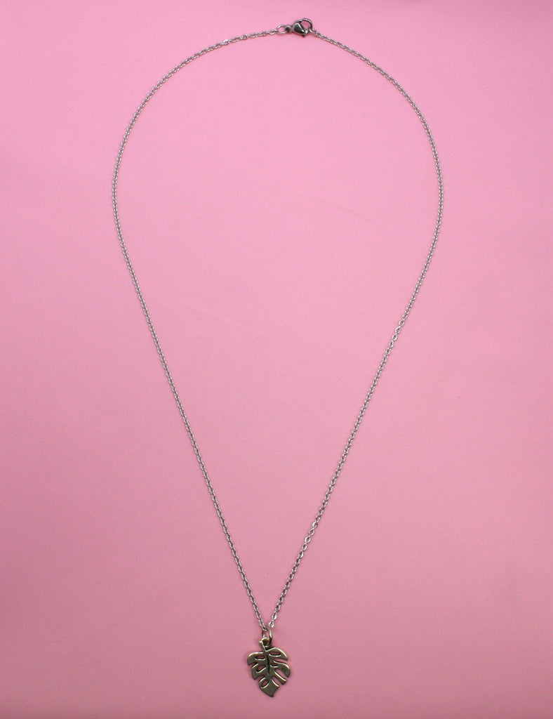 Stainless Steel Necklace with Monstera leaf charm