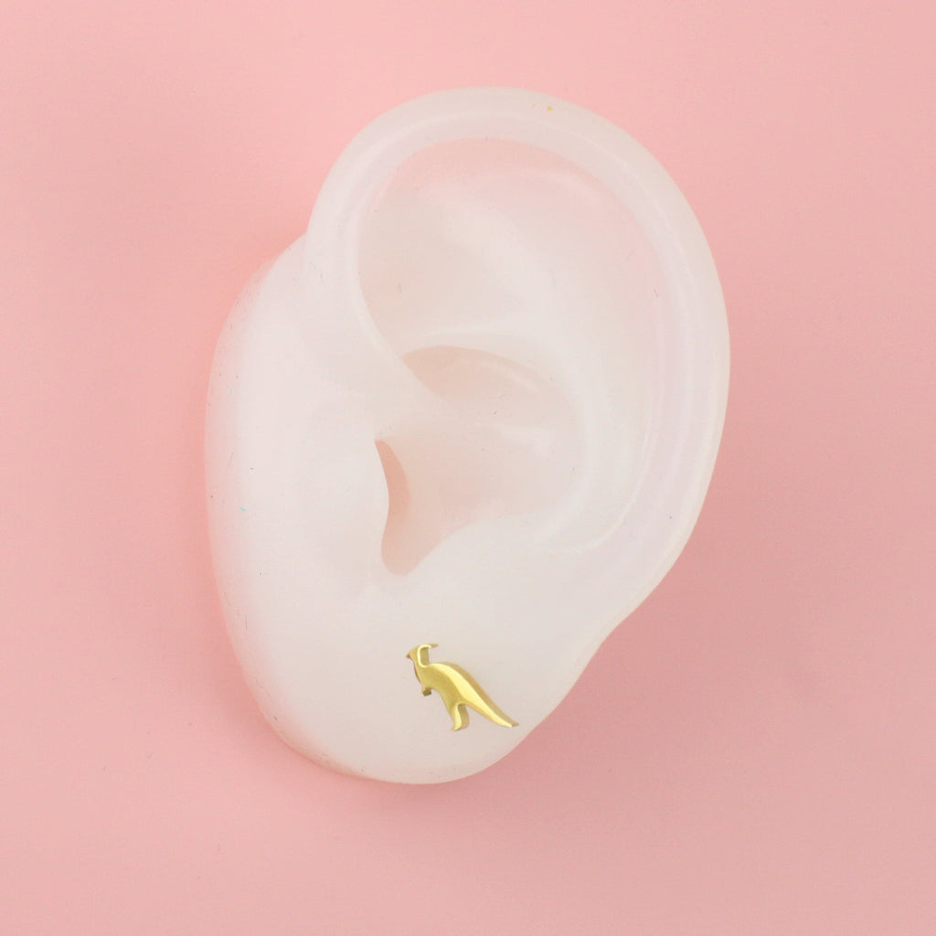 Parasaurolophus Dinosaur Stud Earrings (Gold Plated) - Sour Cherry