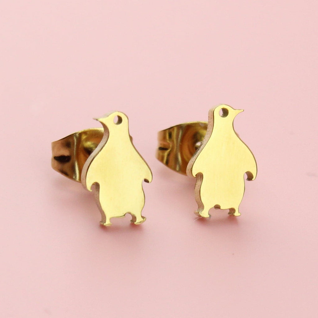 Penguin Stud Earrings (Gold Plated) - Sour Cherry