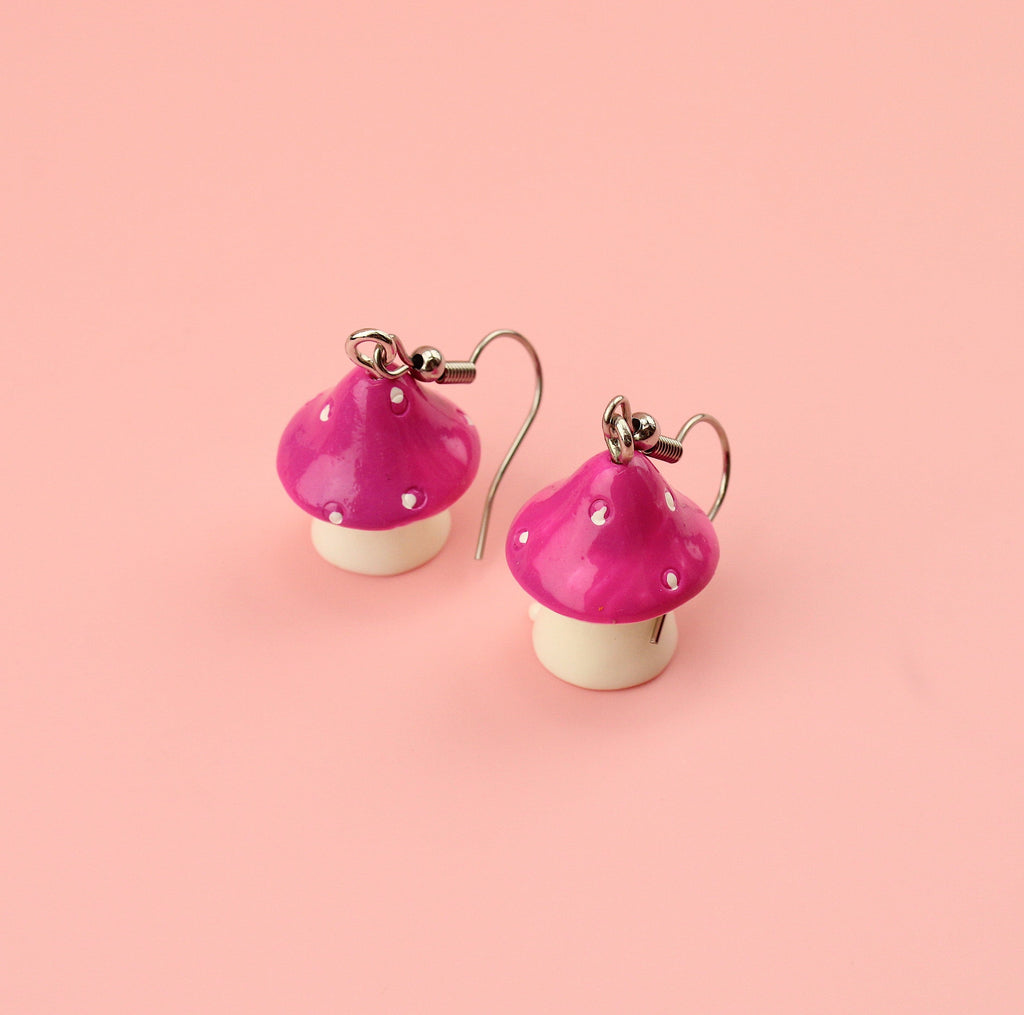 Pink Toadstool Earrings - Sour Cherry