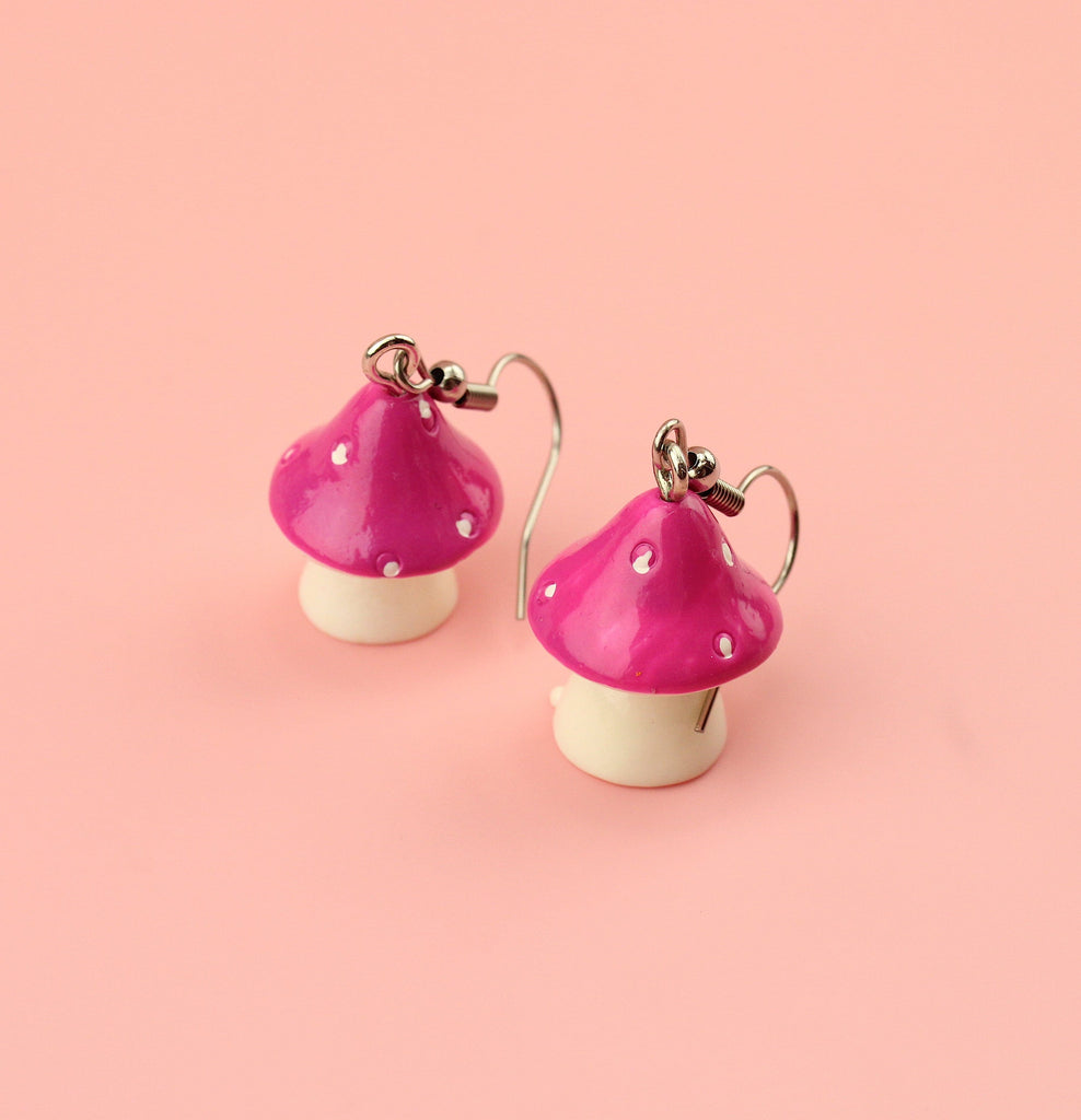 Pink Toadstool Earrings - Sour Cherry
