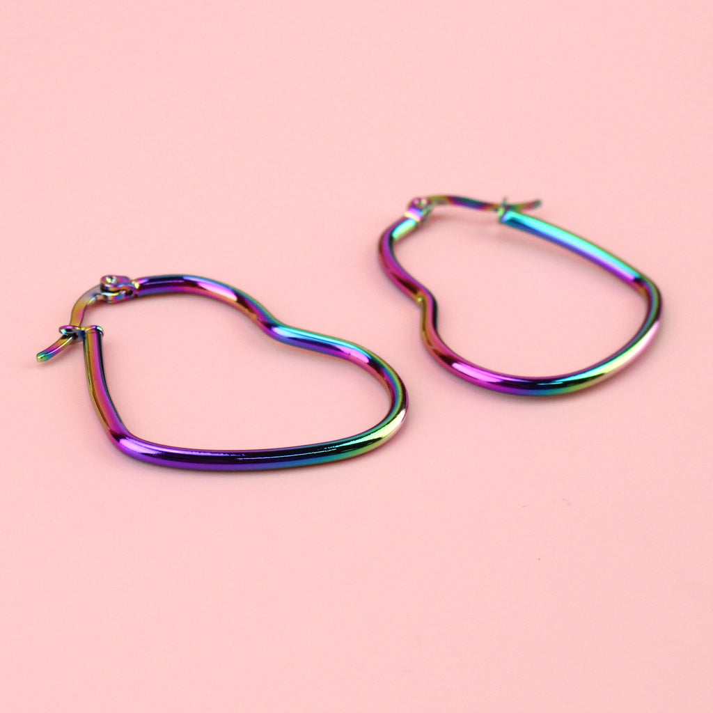 Rainbow Heart Hoop Earrings - Sour Cherry