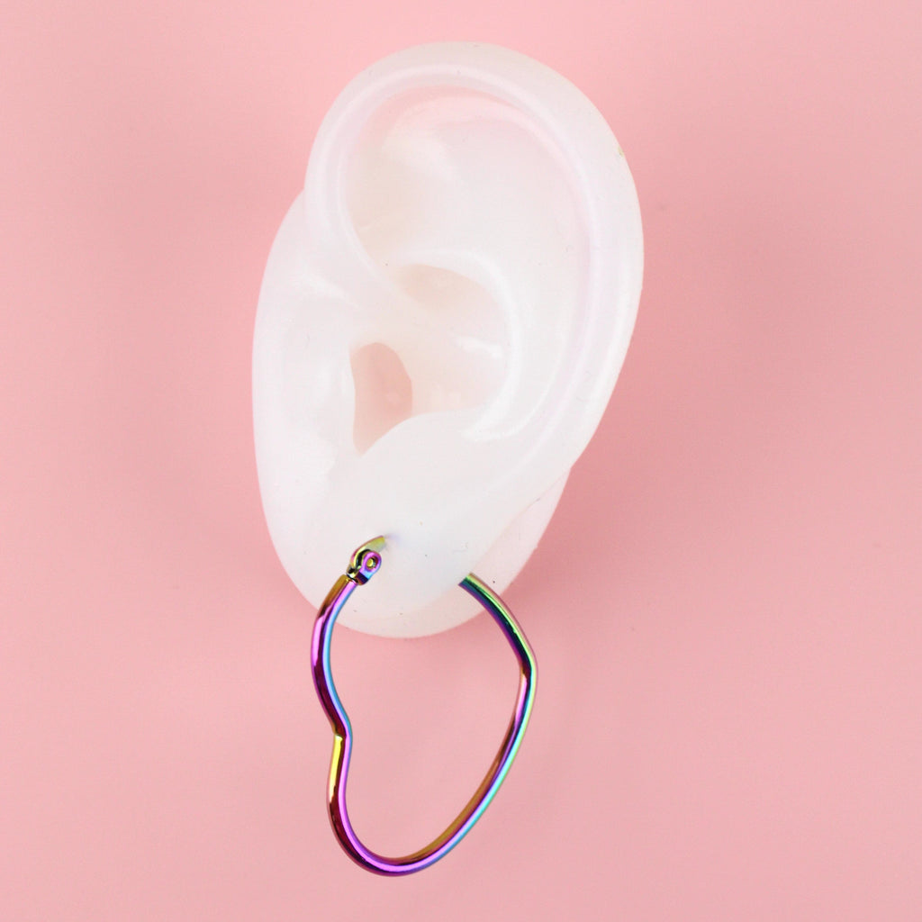 Rainbow Heart Hoop Earrings - Sour Cherry