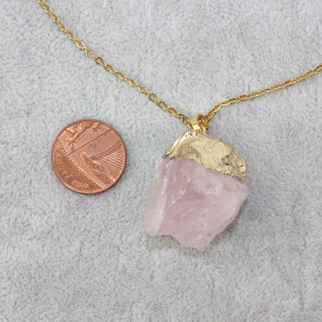 Raw Rose Quartz & Gold Leaf Necklace - Sour Cherry