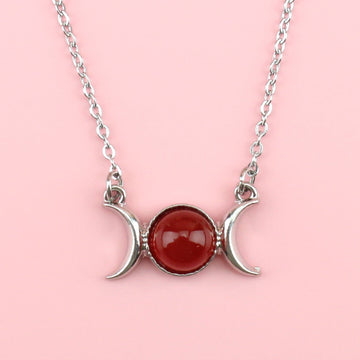 Red Agate Moon Necklace - Sour Cherry