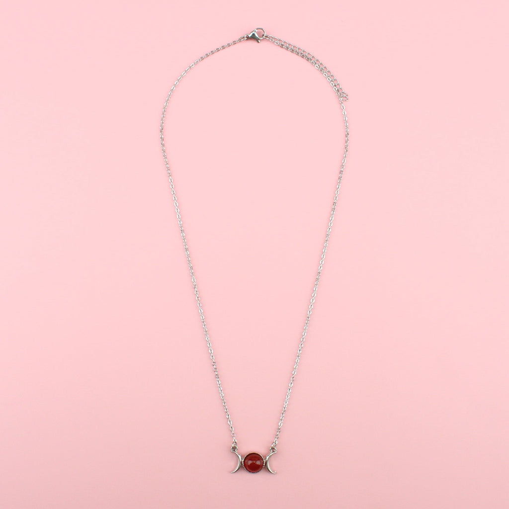 Red Agate Moon Necklace - Sour Cherry