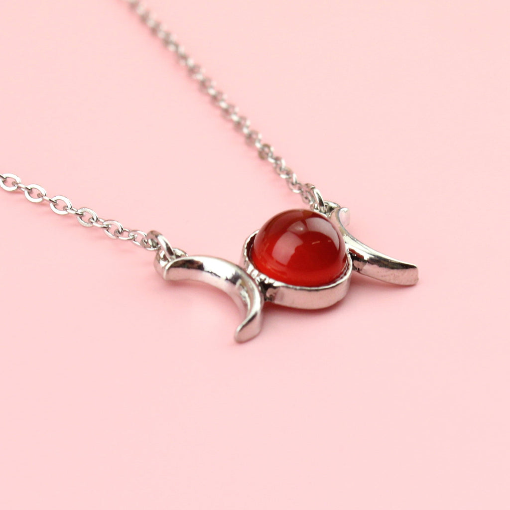 Red Agate Moon Necklace - Sour Cherry