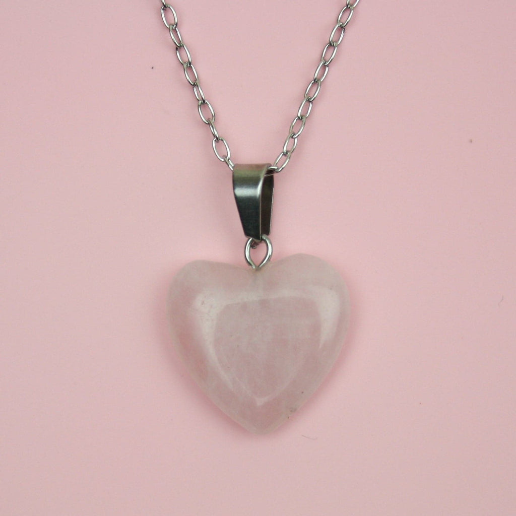 Rose Quartz Heart Necklace (Stainless Steel) - Sour Cherry