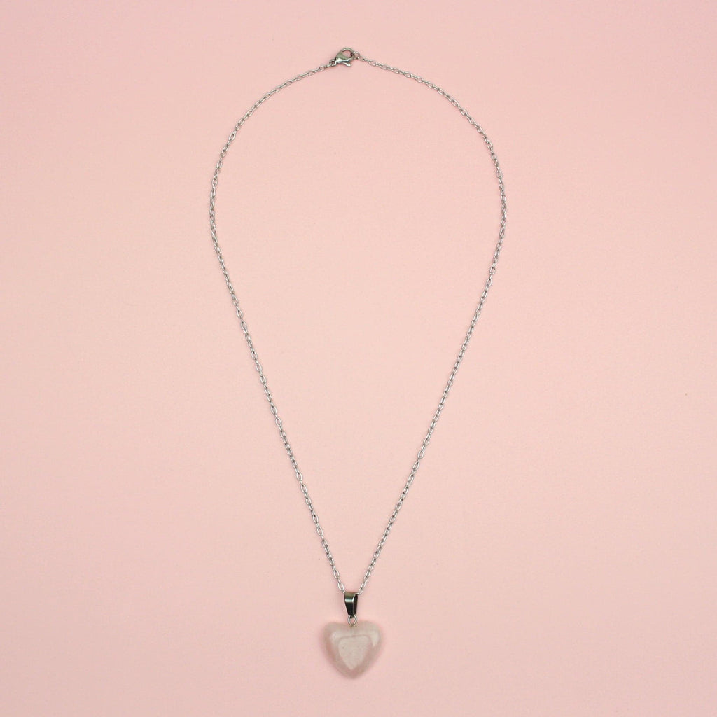 Rose Quartz Heart Necklace (Stainless Steel) - Sour Cherry