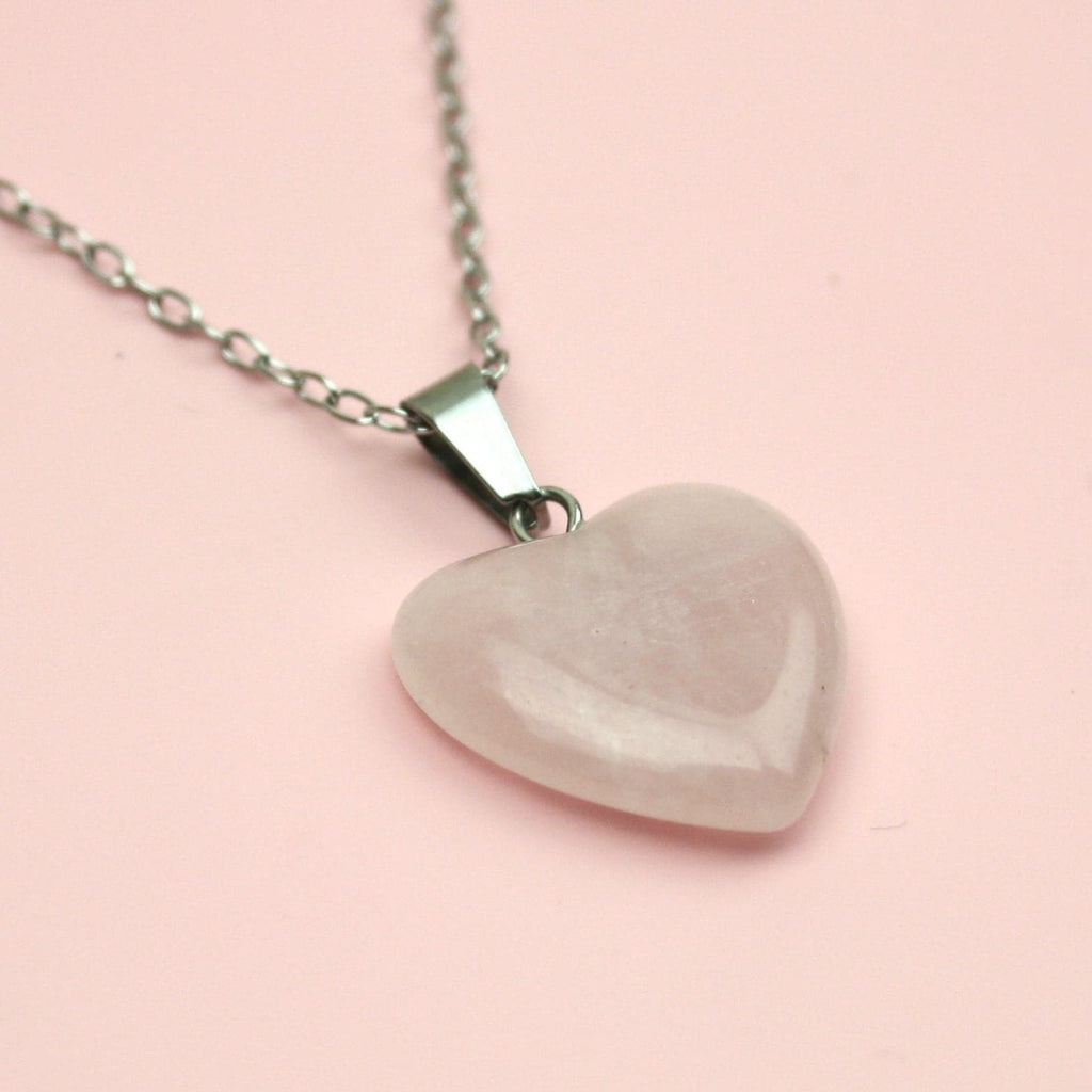 Rose Quartz Heart Necklace (Stainless Steel) - Sour Cherry