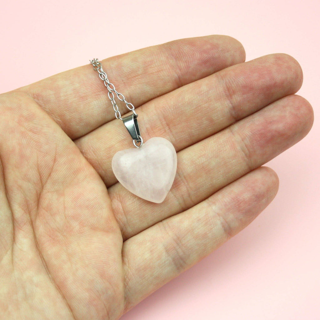 Rose Quartz Heart Necklace (Stainless Steel) - Sour Cherry