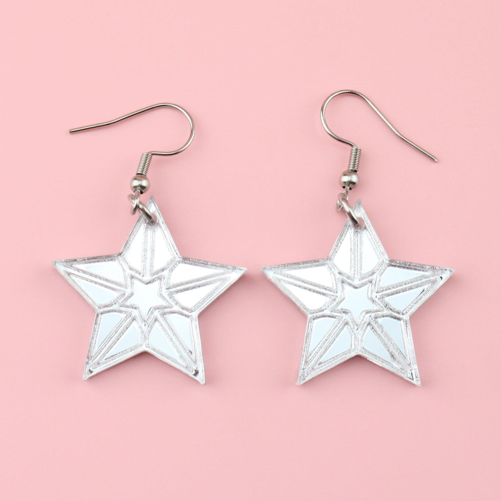 Silver Mirror Single Starflake Earrings - Sour Cherry