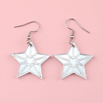 Silver Mirror Single Starflake Earrings - Sour Cherry